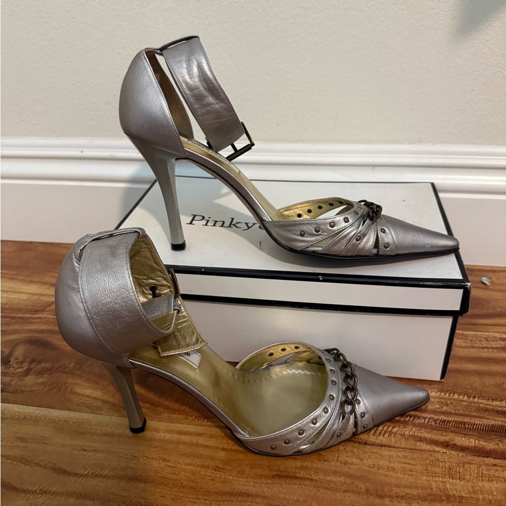 Pinky & dianne Metallic Silver Heels with Ankle Strap